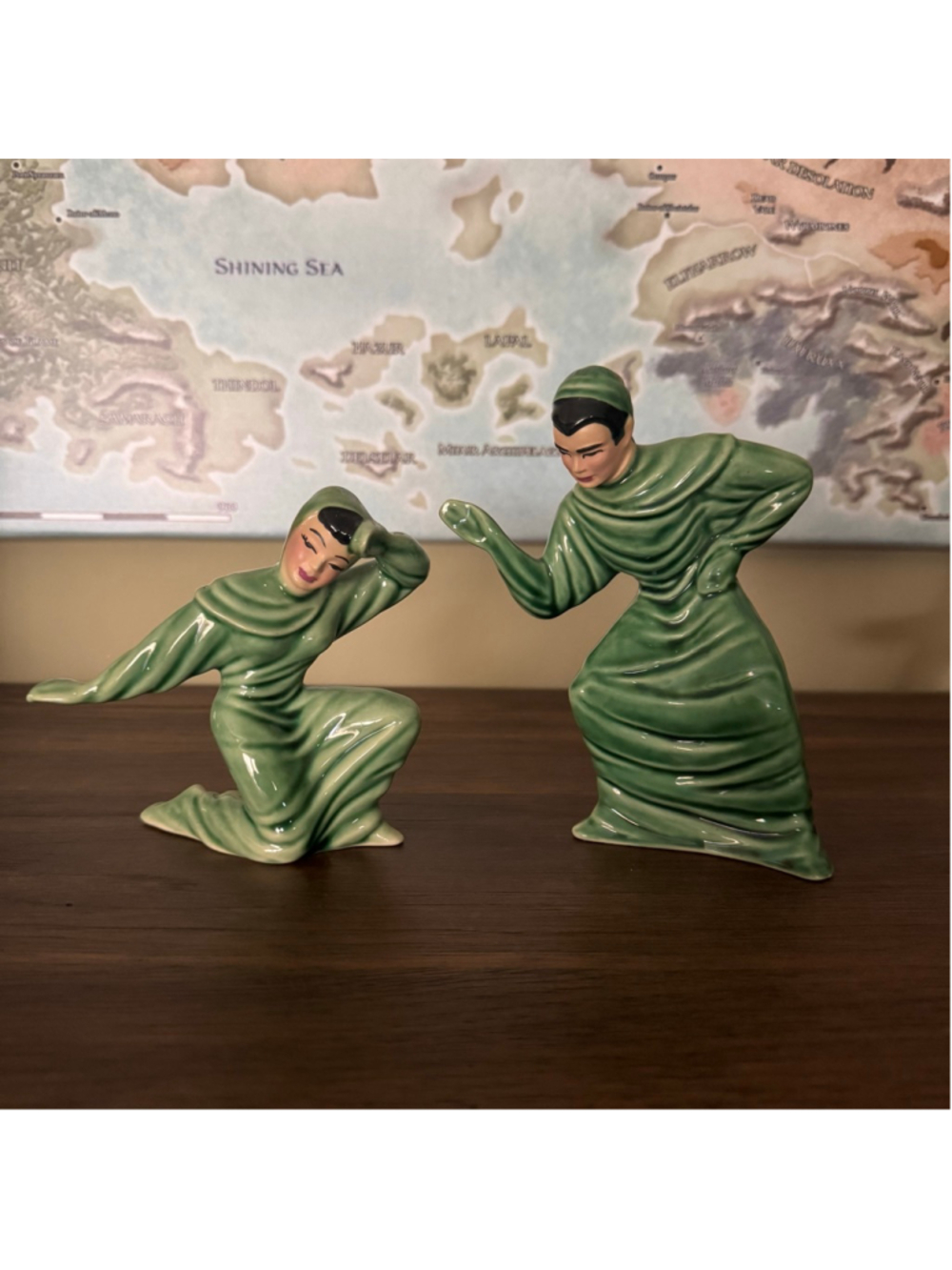 Ceramic Arts Studio “Bruce & Beth” Figurines — Green Glaze Set